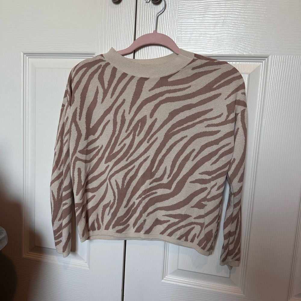 Zebra Print Sweater - Cream and Brown